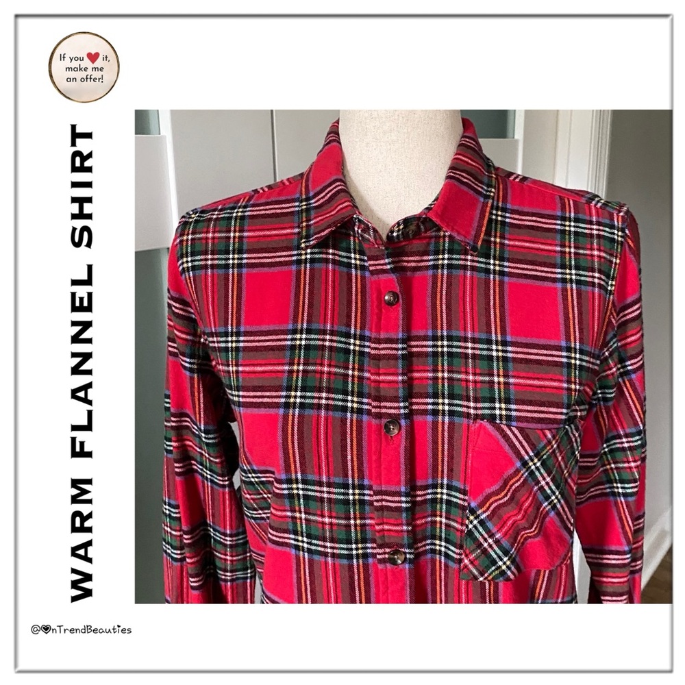 Red Plaid Warm Flannel Shirt - Picture 5 of 9